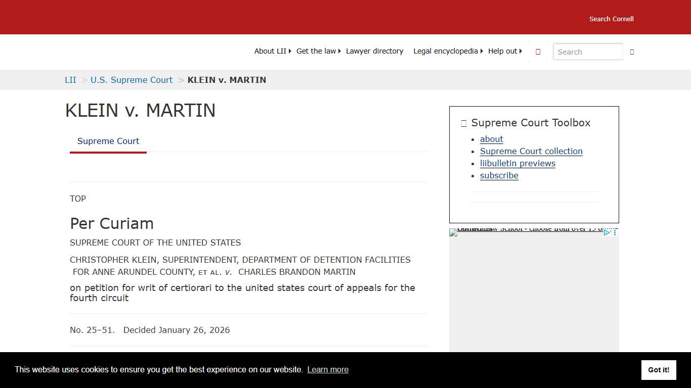 KLEIN v. MARTIN Supreme Court US Law LII / Legal Information Institute